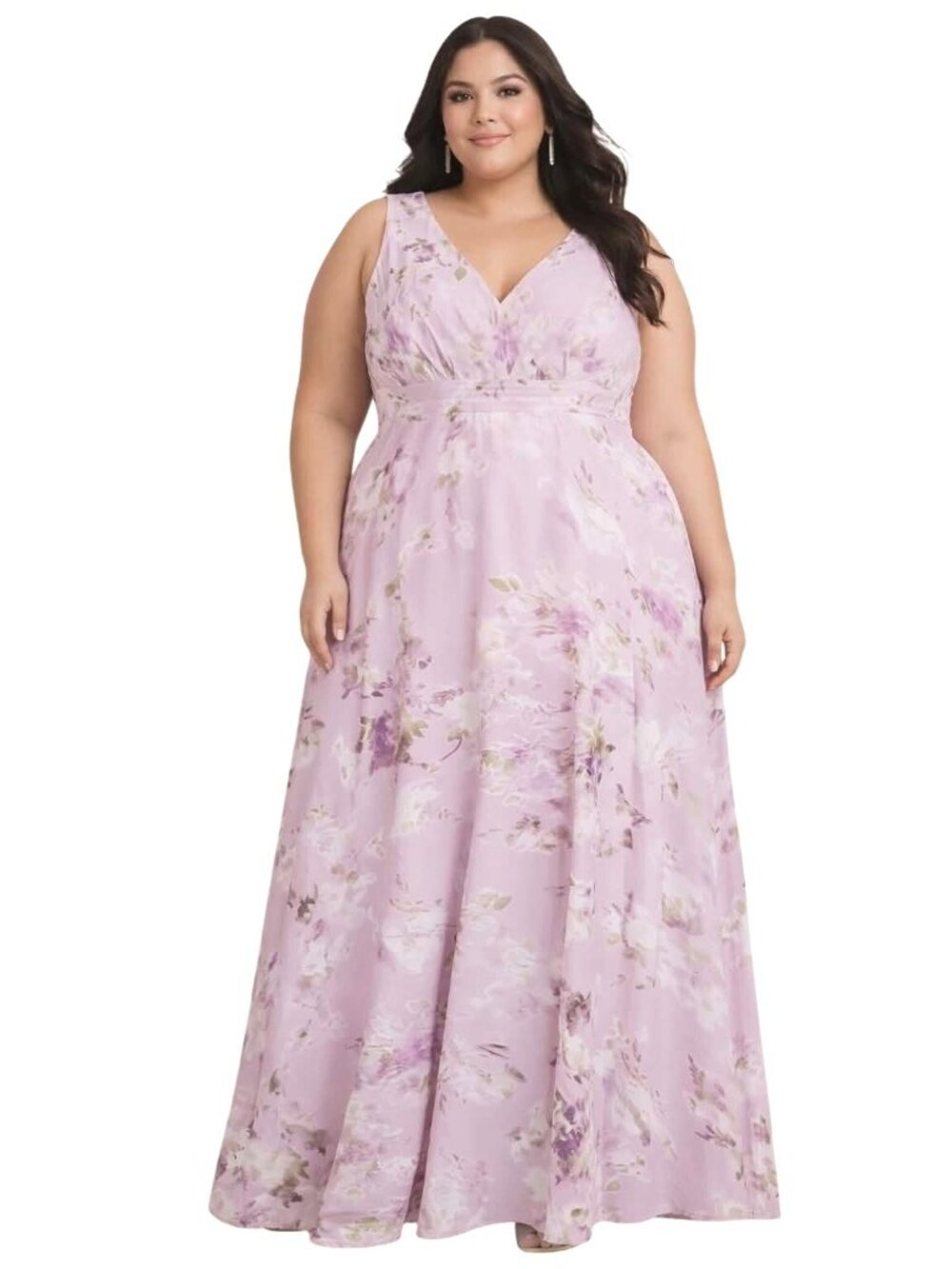 Sleeveless Maxi Dress Floral Print Lavender V-Neckline Empire Waist Size 2XL